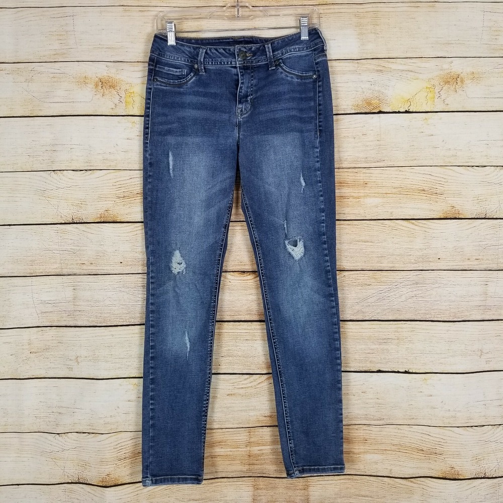 Maurices Womens Jeans‎ Size M S Blue Distressed Denim Skinny 5 Pocket Destroyed